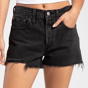Levi's 501 Womens Shorts Black Distressed Denim High Rise Frayed Hem Size 28